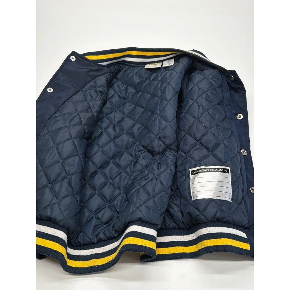 Pokemon‎ Pikachu Kids Varsity Bomber Jacket Navy Blue Snap Front Quilted Small